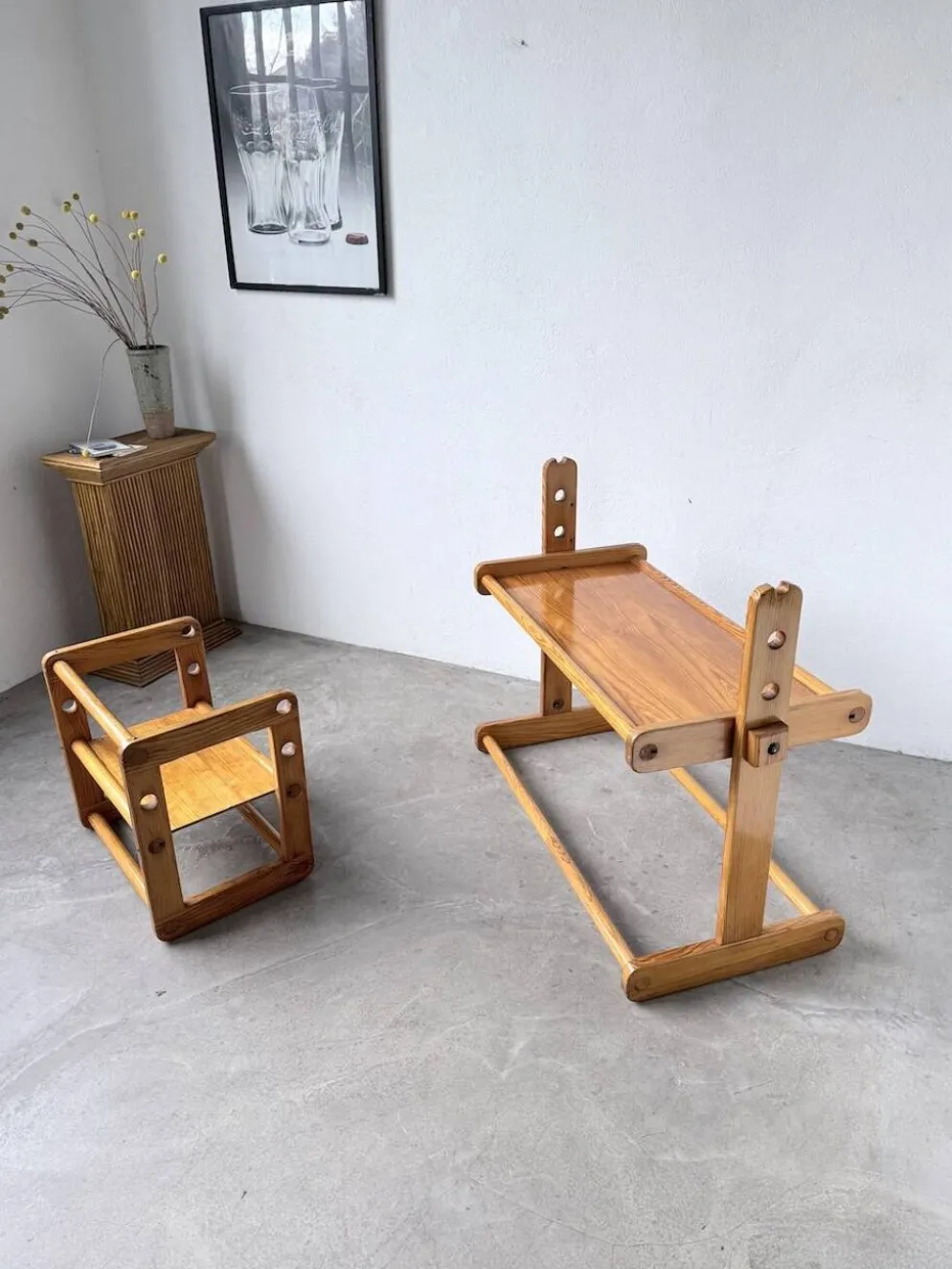 Bureau et chaise enfant pin Bauhaus