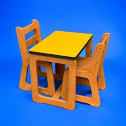 Bureau et chaises traîneau enfants en bois et formica 1970