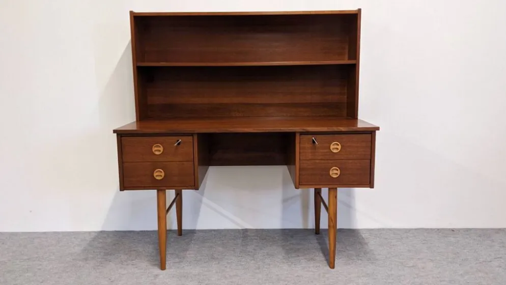 Bureau et son étagère amovible de style scandinave en teck, RDA vers 1960