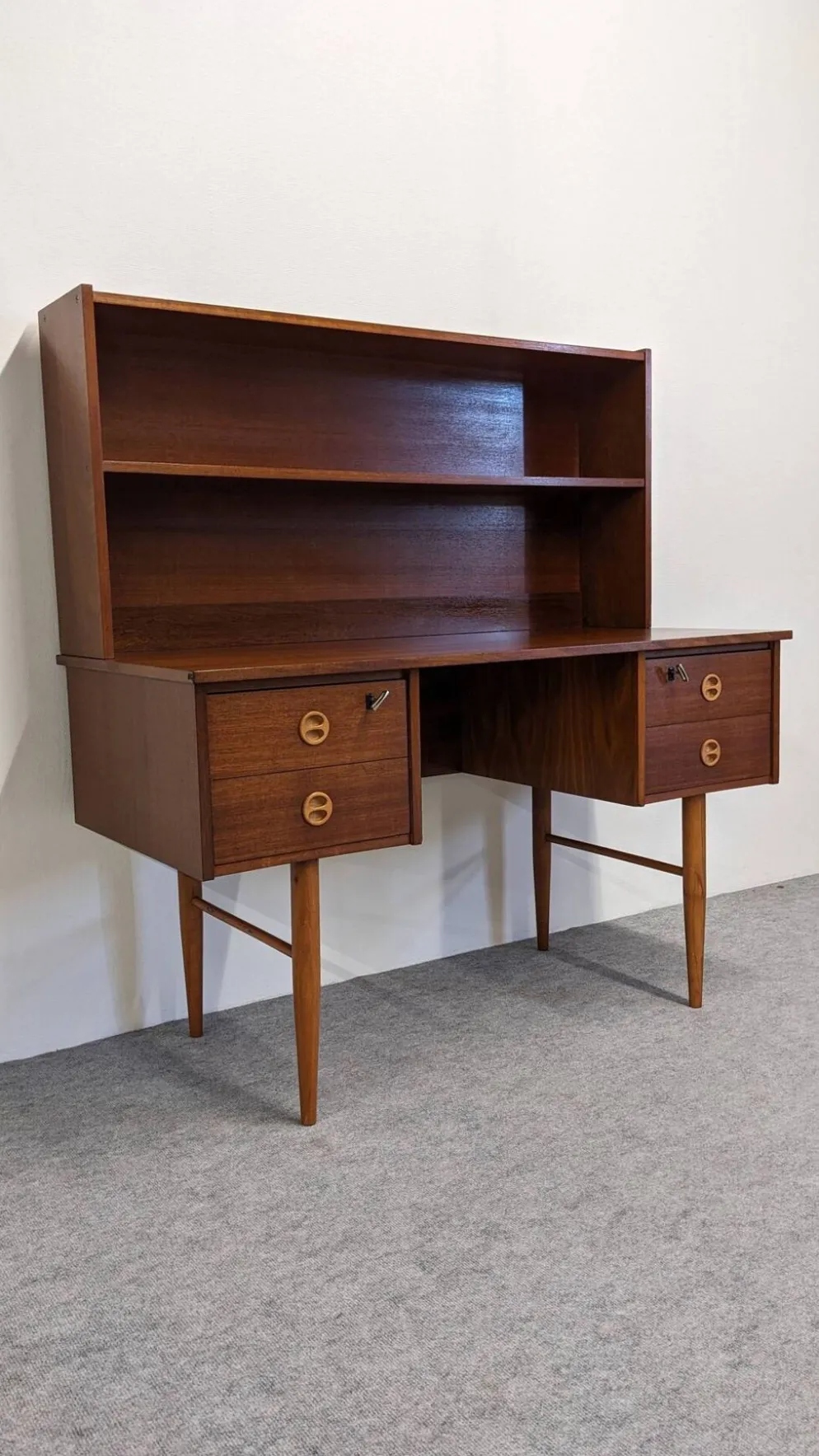 Bureau et son étagère amovible de style scandinave en teck, RDA vers 1960