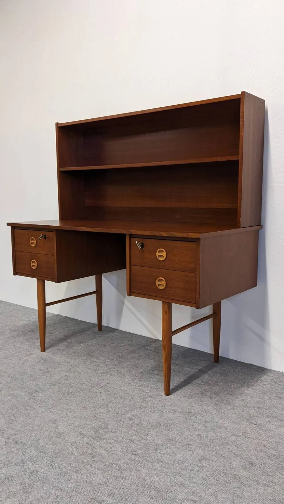 Bureau et son étagère amovible de style scandinave en teck, RDA vers 1960