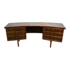 Bureau exécutif en noyer rétro vintage des années 50 par Morris de Glasgow, courbé.