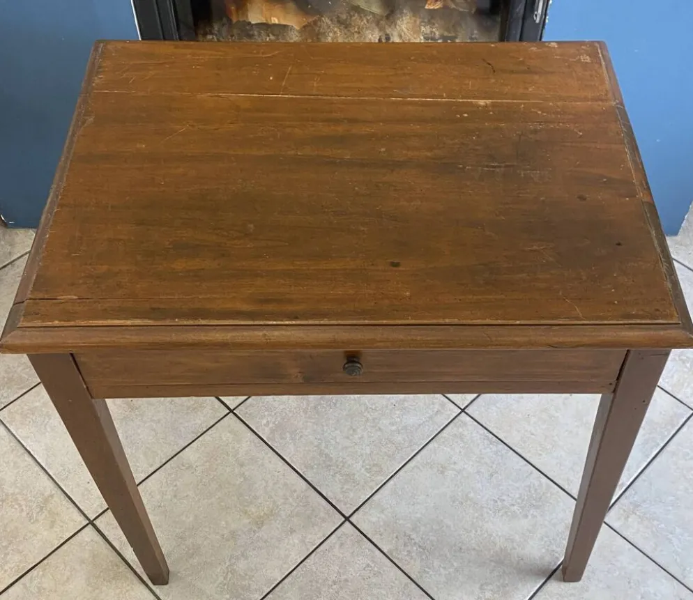 Bureau 1 grand tiroir en bois massif chêne 1950 78x58cm