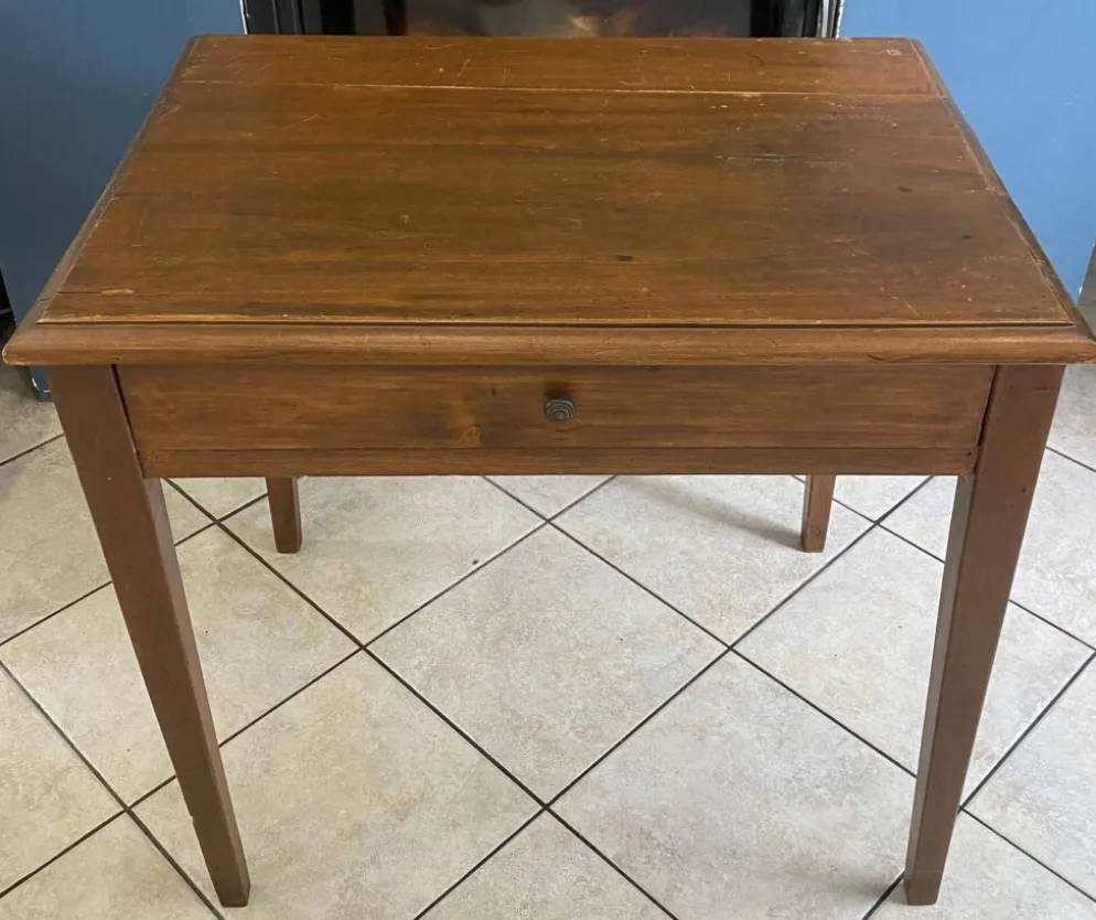 Bureau 1 grand tiroir en bois massif chêne 1950 78x58cm