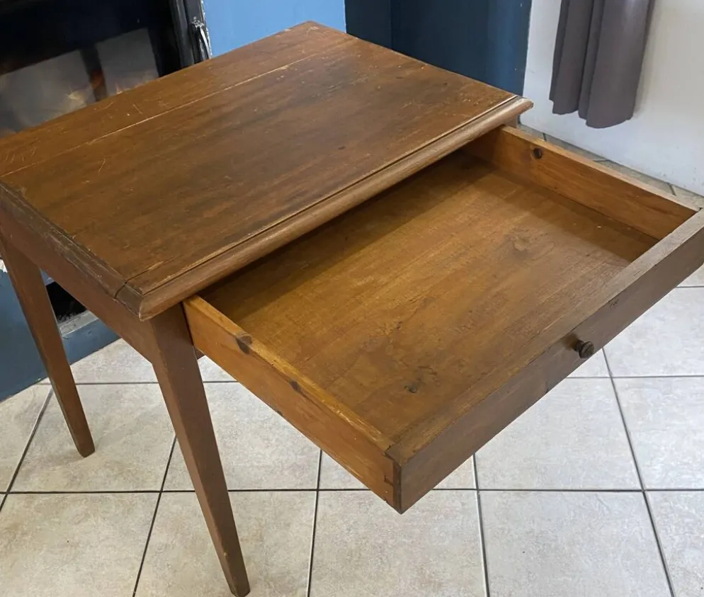 Bureau 1 grand tiroir en bois massif chêne 1950 78x58cm
