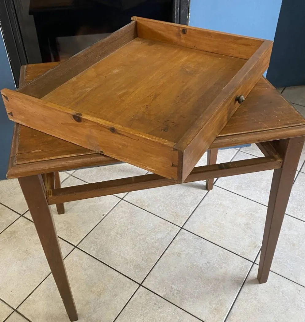Bureau 1 grand tiroir en bois massif chêne 1950 78x58cm