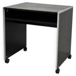 Bureau informatique vintage noir sur roulettes avec bordure en aluminium
