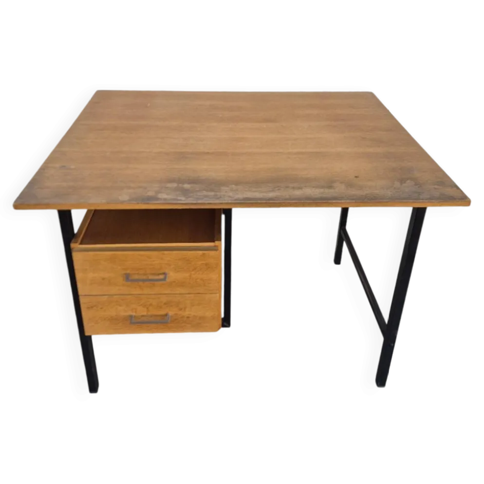 Bureau moderniste vintage design en chêne 1950s