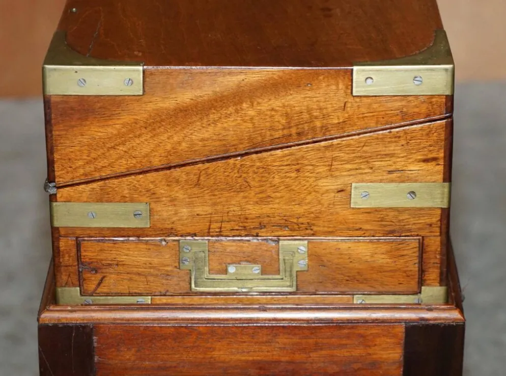 Bureau à pente militaire d'époque victorienne en bois dur