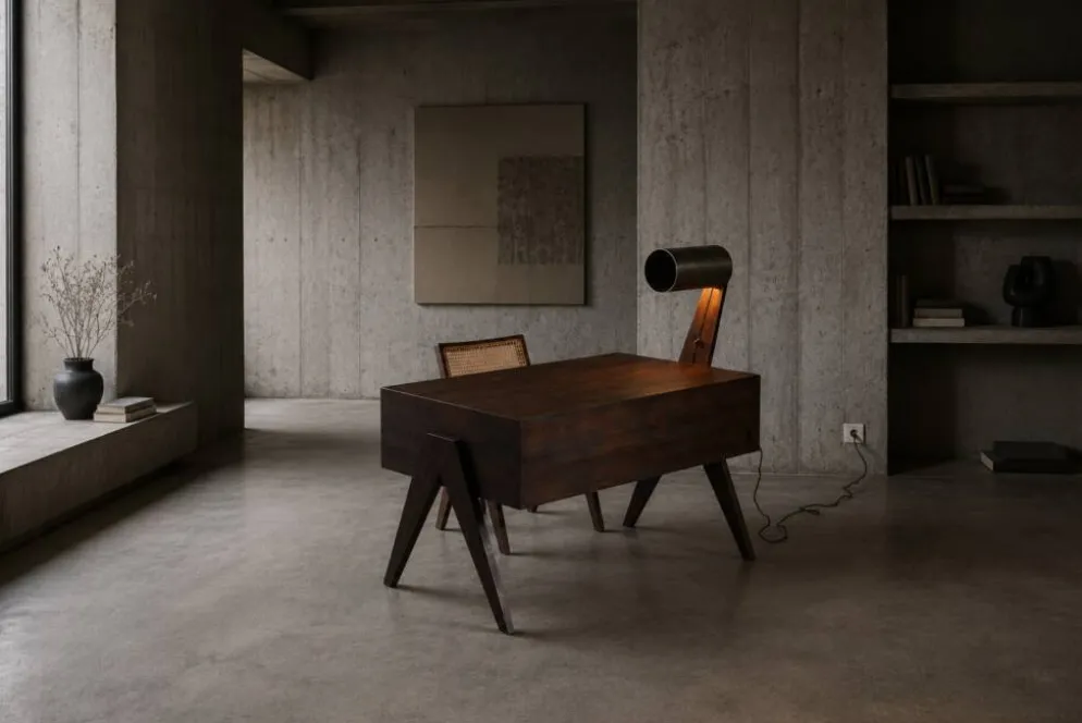 Bureau Pierre Jeanneret avec lampe intégrée, Chandigarh, années 1950