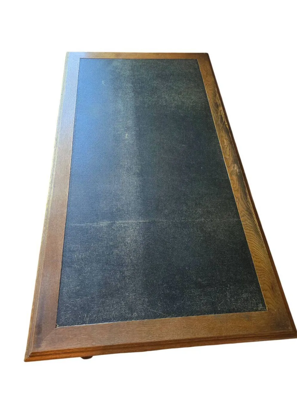 Bureau plat ancien en chêne et cuir noir, style Louis-Philippe