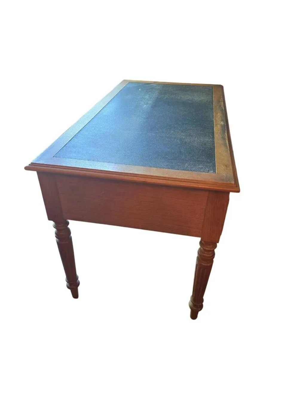 Bureau plat ancien en chêne et cuir noir, style Louis-Philippe