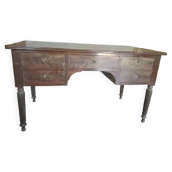 Bureau plat ancien style Louis XVI – acajou – cuir vert – 5 tiroirs