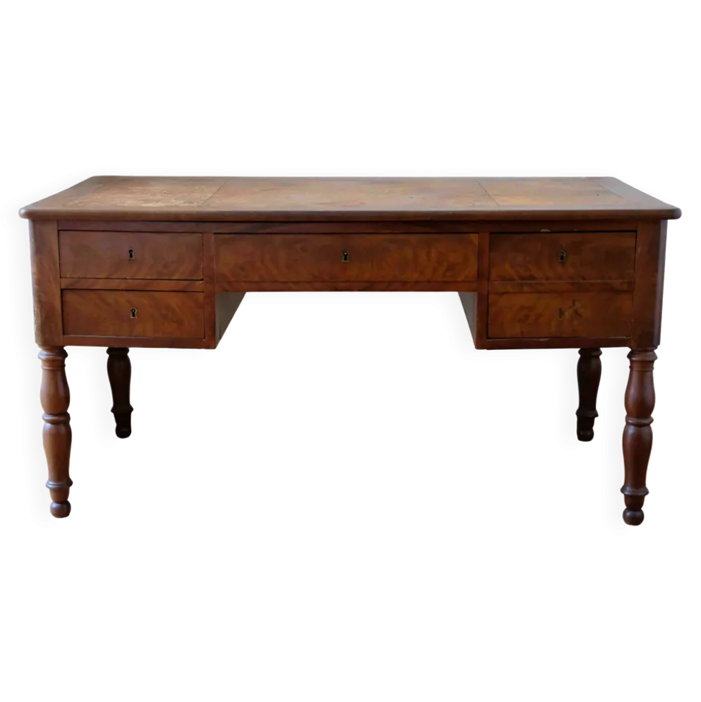 Bureau plat en ronce de noyer – Époque Louis-Philippe, XIXᵉ siècle