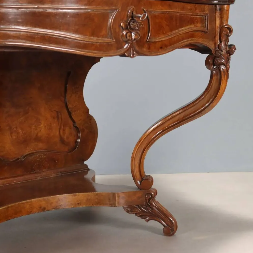 Bureau secrétaire ancien Louis-Philippe en noyer, 5 tiroirs, XIXe siècle