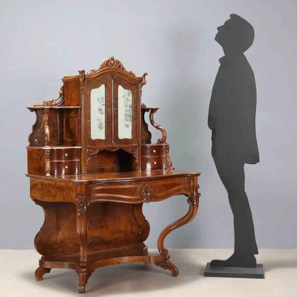 Bureau secrétaire ancien Louis-Philippe en noyer, 5 tiroirs, XIXe siècle