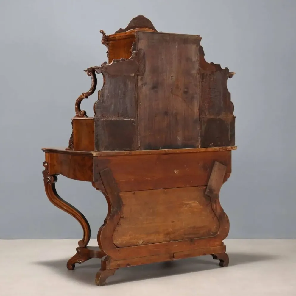 Bureau secrétaire ancien Louis-Philippe en noyer, 5 tiroirs, XIXe siècle