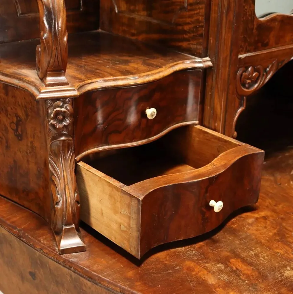 Bureau secrétaire ancien Louis-Philippe en noyer, 5 tiroirs, XIXe siècle