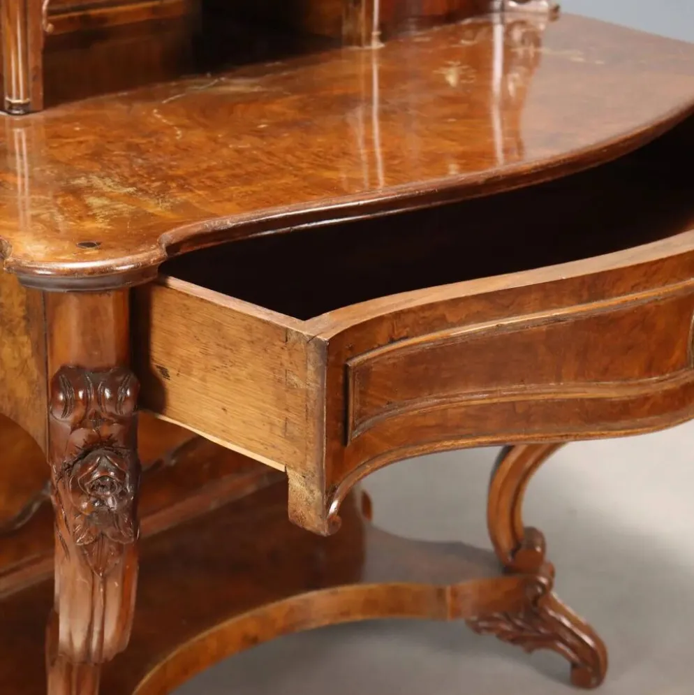 Bureau secrétaire ancien Louis-Philippe en noyer, 5 tiroirs, XIXe siècle
