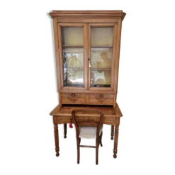Bureau-secrétaire avec surmeuble vitrine en noyer