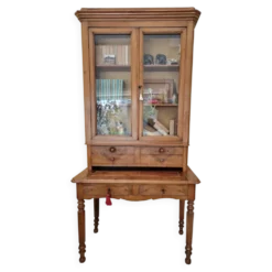 Bureau-secrétaire avec surmeuble vitrine en noyer