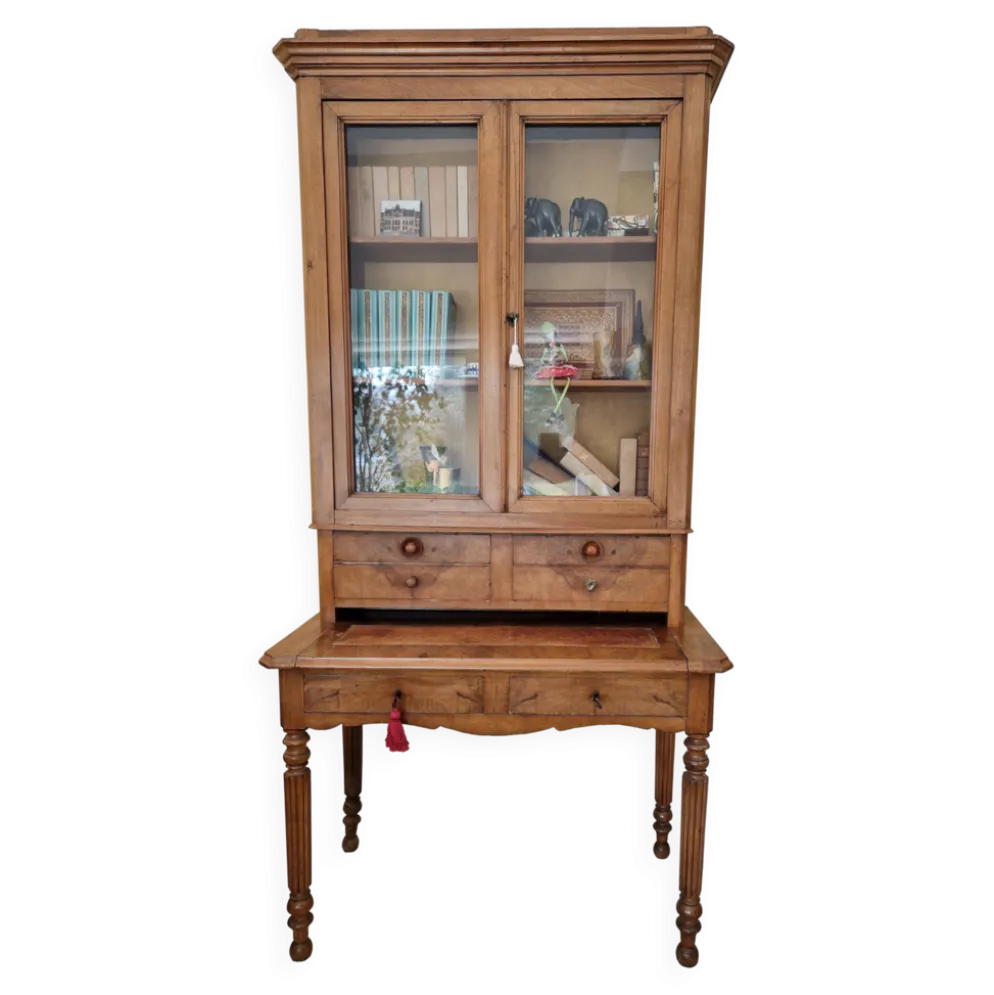 Bureau-secrétaire avec surmeuble vitrine en noyer