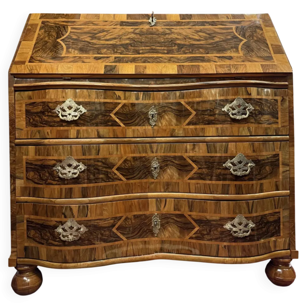 Bureau secrétaire baroque, marqueterie en bois de fruit, Allemagne, vers 1760