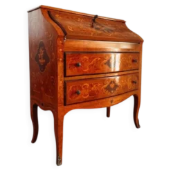 Bureau secrétaire bombé marqueté italien Louis XV, années 1960