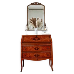 Bureau secrétaire bombé marqueté italien Louis XV, années 1960