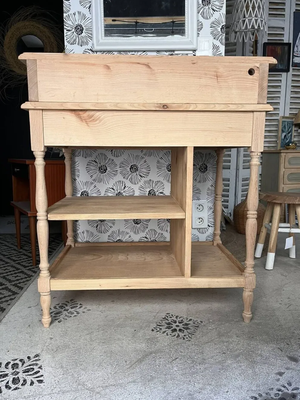 Bureau secrétaire console bois clair vintage Alphonse avec tiroir