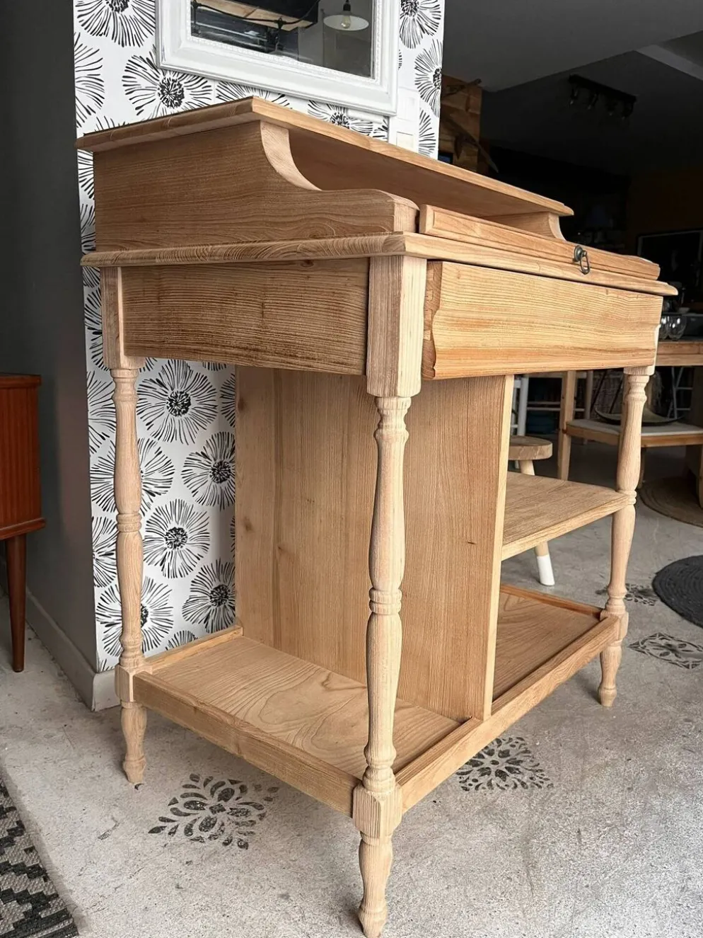 Bureau secrétaire console bois clair vintage Alphonse avec tiroir