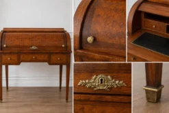 Bureau secrétaire à cylindre Louis XVI marqueterie en croisillons