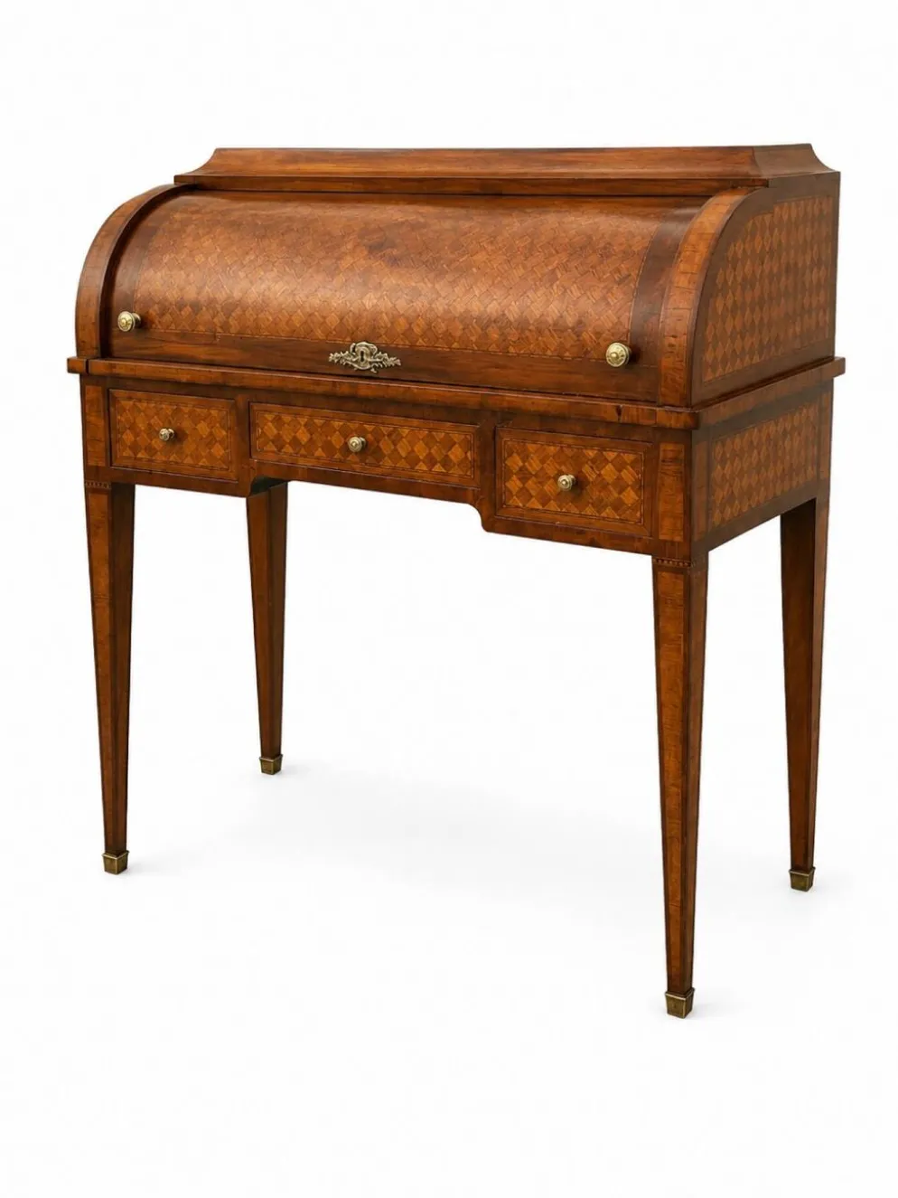 Bureau secrétaire à cylindre Louis XVI marqueterie en croisillons