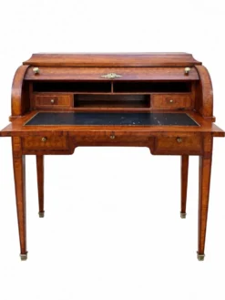 Bureau secrétaire à cylindre Louis XVI marqueterie en croisillons