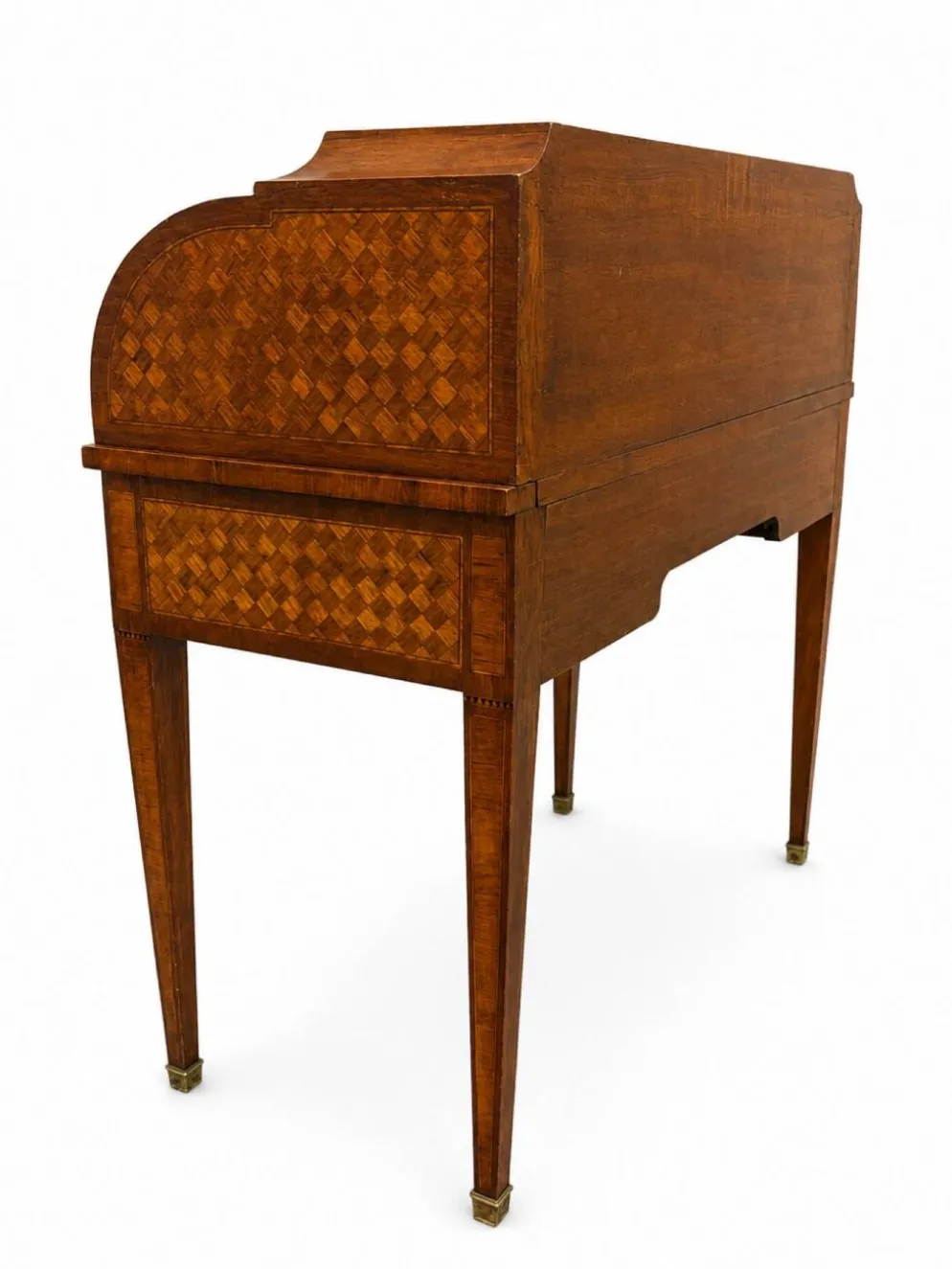Bureau secrétaire à cylindre Louis XVI marqueterie en croisillons