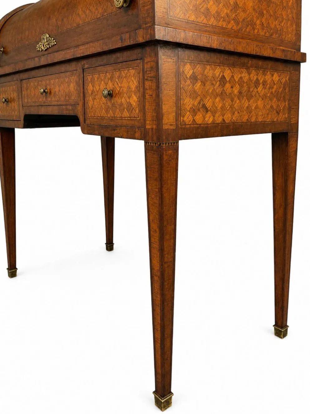 Bureau secrétaire à cylindre Louis XVI marqueterie en croisillons