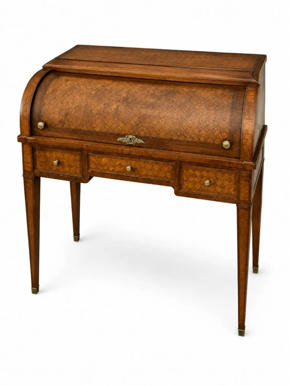 Bureau secrétaire à cylindre Louis XVI marqueterie en croisillons