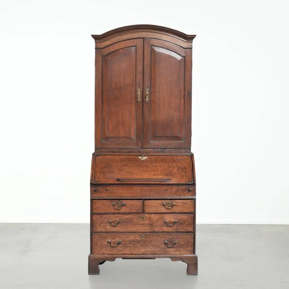Bureau secrétaire en chêne antique du XVIIIe siècle avec dessus/bibliothèque