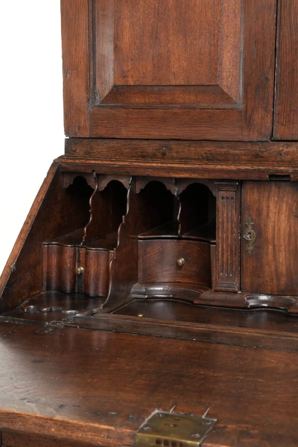 Bureau secrétaire en chêne antique du XVIIIe siècle avec dessus/bibliothèque