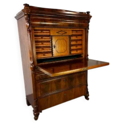 Bureau secrétaire en chêne et acajou Biedermeier vintage bien fait, 1860
