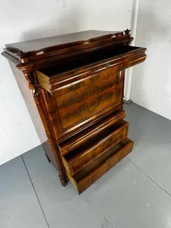 Bureau secrétaire en chêne et acajou Biedermeier vintage bien fait, 1860
