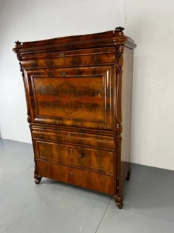Bureau secrétaire en chêne et acajou Biedermeier vintage bien fait, 1860