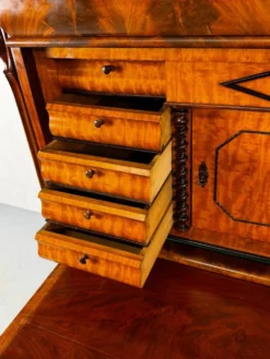 Bureau secrétaire en chêne et acajou Biedermeier vintage bien fait, 1860