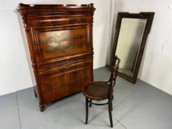 Bureau secrétaire en chêne et acajou Biedermeier vintage bien fait, 1860