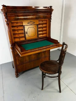 Bureau secrétaire en chêne et acajou Biedermeier vintage bien fait, 1860