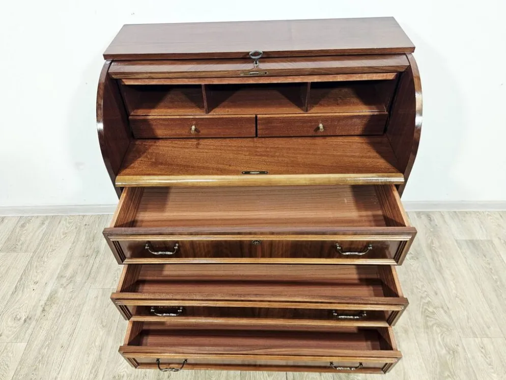 Bureau, secrétaire en noyer avec rouleau, années 1970