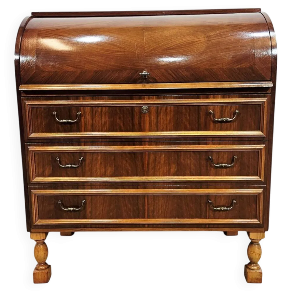 Bureau, secrétaire en noyer avec rouleau, années 1970