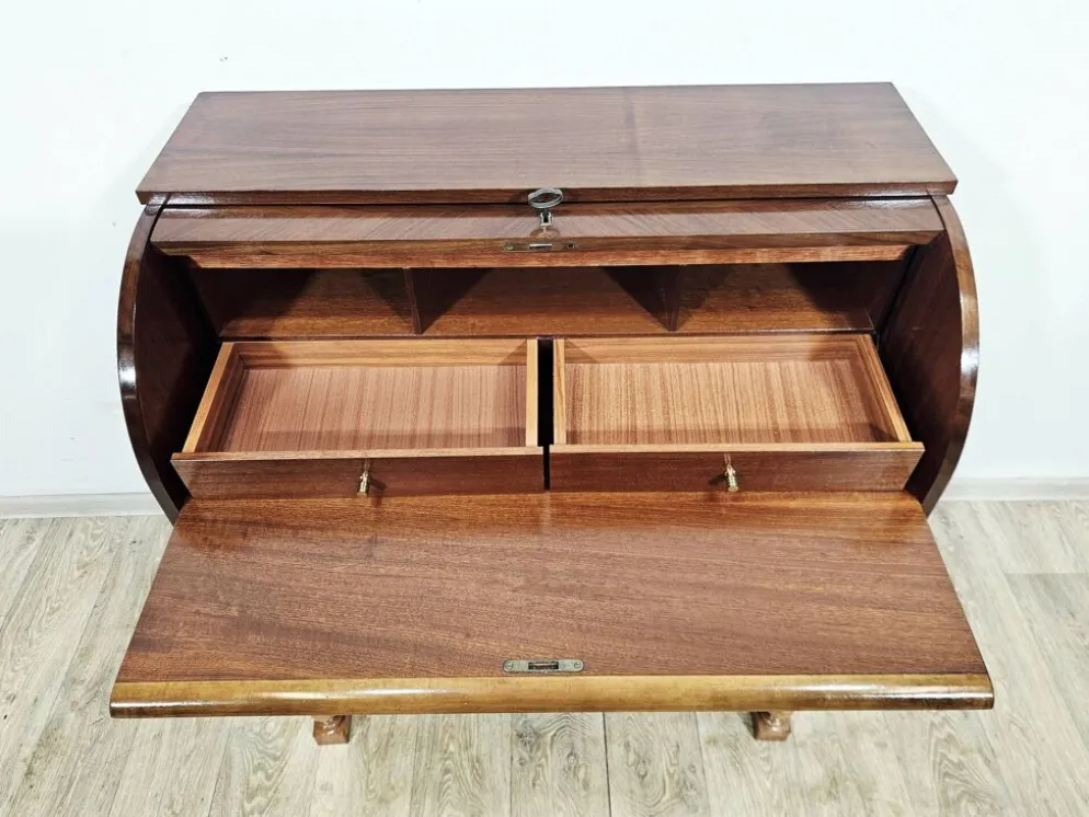 Bureau, secrétaire en noyer avec rouleau, années 1970