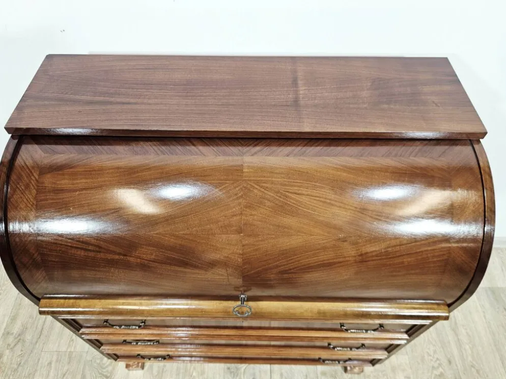 Bureau, secrétaire en noyer avec rouleau, années 1970