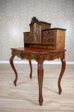 Bureau secrétaire en noyer et placage Louis Philippe antique, 1860